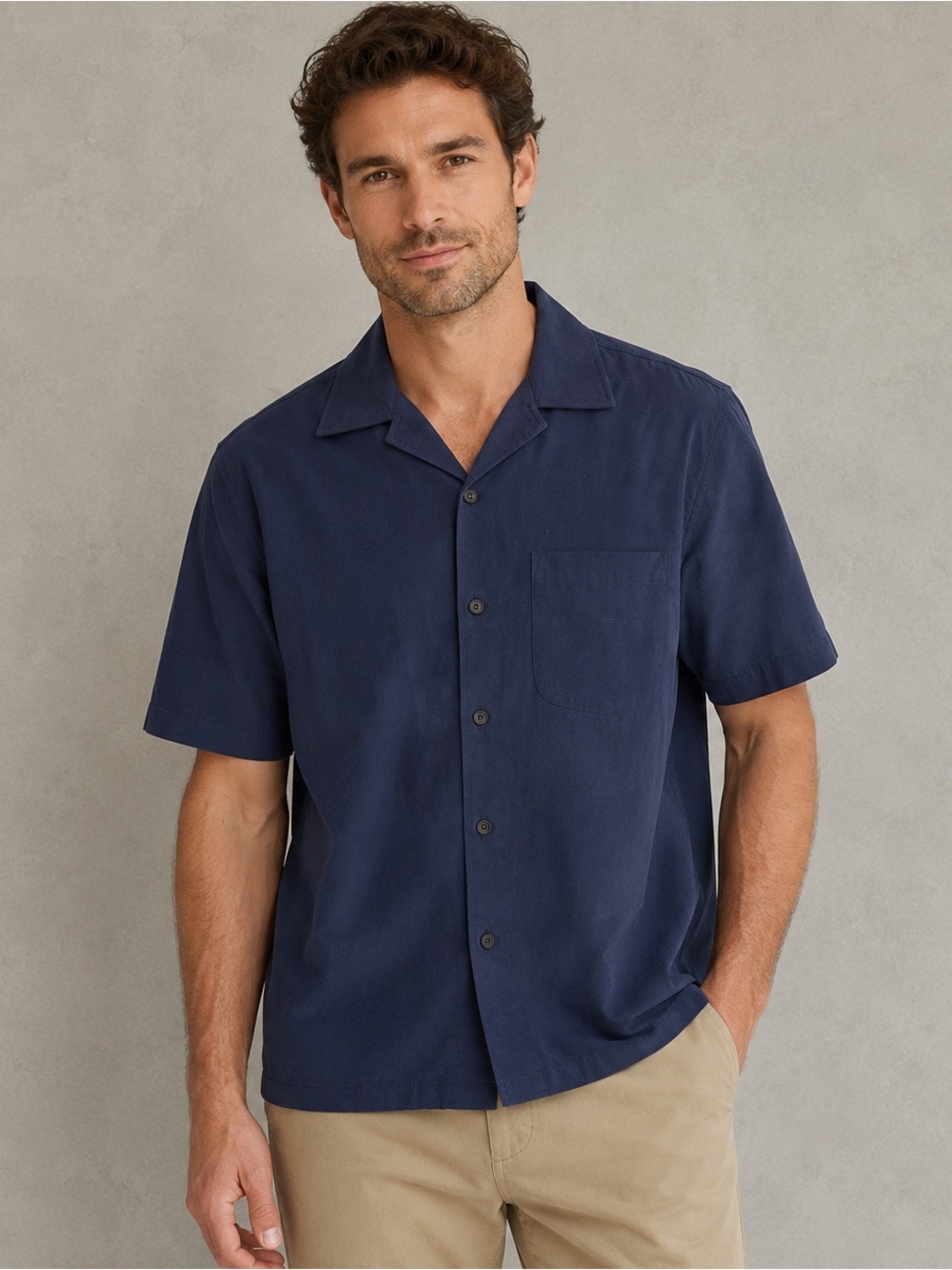 Joseph & Feiss Men’s Silk Camp Shirt Size Large Navy Blue Classic Fit NWT